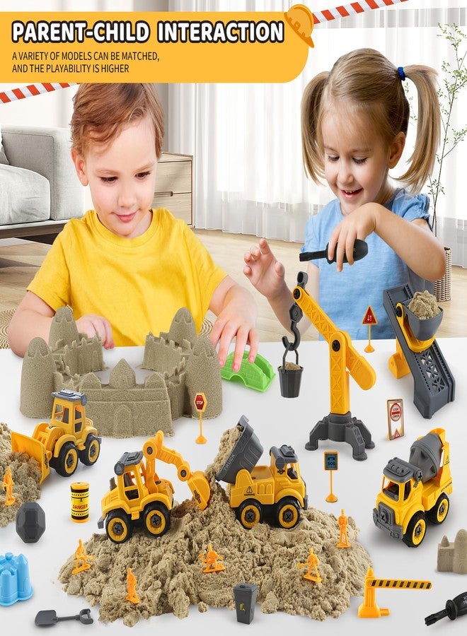 Asoxt 43-Piece Construction Sensory Playset - 2 lbs Play Sand, 4 DIY Trucks, Crane & Road Signs - Creative Sandbox Toy for Kids Ages 3+ - Image 3